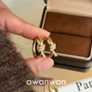 阿婉Wan绳结 小众高级感微镶扭转金属耳圈气质时髦百搭耳饰耳环