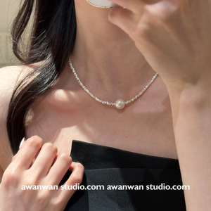 阿婉Wan 闪耀碎银子元素施家仿珍珠设计感项链小众高级感锁骨链