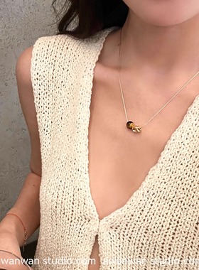 阿婉Wan 2025新款几何虎眼石项链复古高级感百搭颈链毛衣链