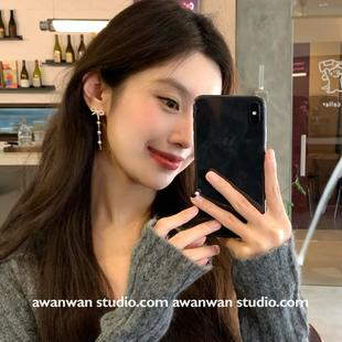 阿婉Wan 两戴耳环女 蝴蝶结流苏珍珠甜美超仙耳饰气质温婉耳坠一款