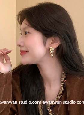 阿婉Wan 贵气感鎏金繁花流苏耳钉秋冬重工高质感气质时髦耳饰