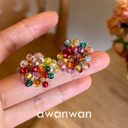 阿婉Wan 霓虹花园~春夏新款彩色米珠花朵耳钉甜美多巴胺耳饰