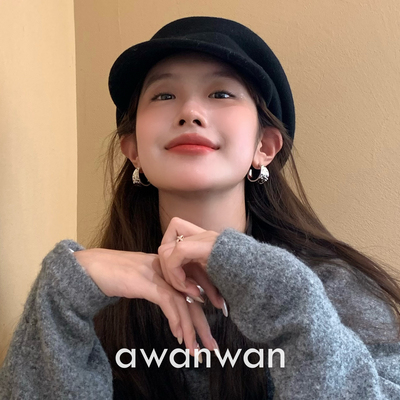 阿婉Wan宽面素圈~高级感大气褶皱感金属耳环显脸瘦时髦简约耳饰
