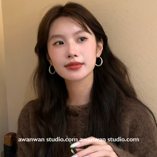 松弛感～百搭简约莫兰迪色系滴釉大圈百搭素圈耳环 阿婉Wan