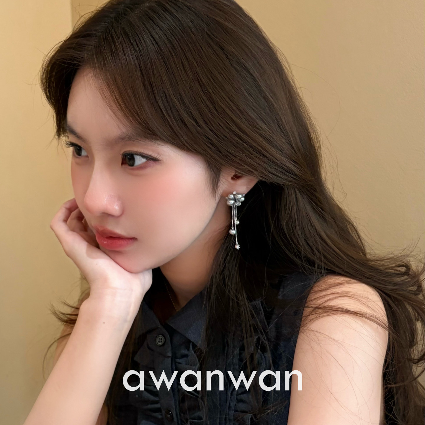 阿婉Wan 银河露珠~轻奢方圆脸天菜绣球珍珠流苏耳钉时髦独特耳饰