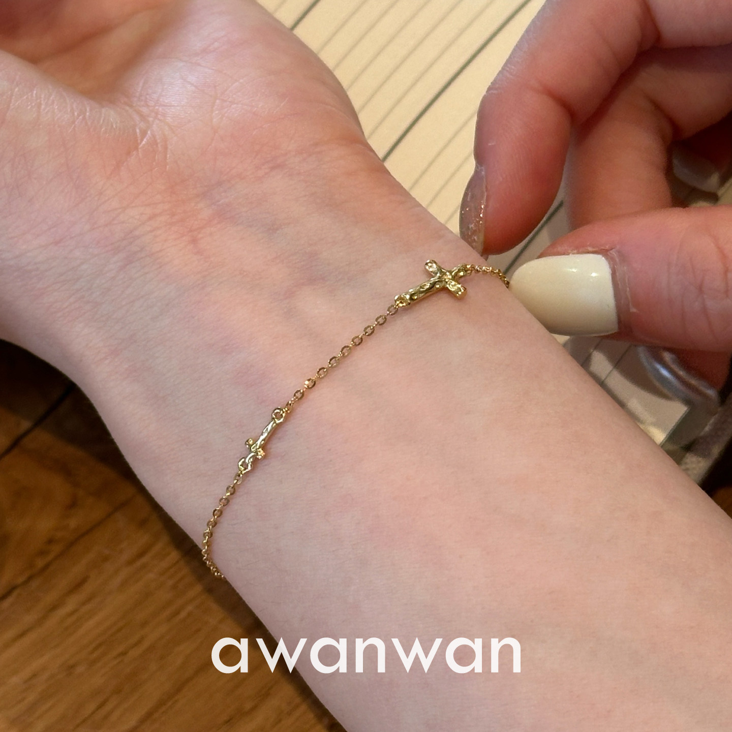 阿婉Wan 双十字细手链~14K斤简约双十字精致925银手链气质手饰