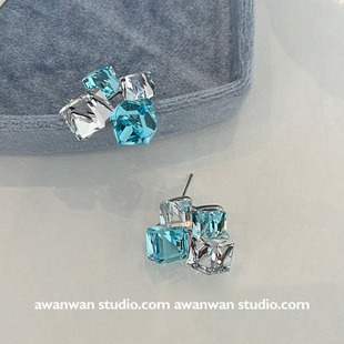 夏日超闪冰晶方糖轻奢高级感绝美耳钉小众独特设计耳饰 阿婉Wan