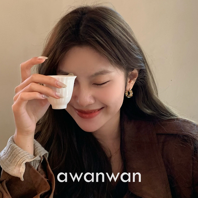 阿婉Wan 焦糖水晶~复古气质秋冬香槟锆石耳圈显脸瘦百搭耳扣