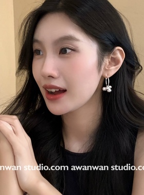 阿婉Wan气质韩妹~个性冷淡风银色串珠球吊坠耳环高级感简约耳饰