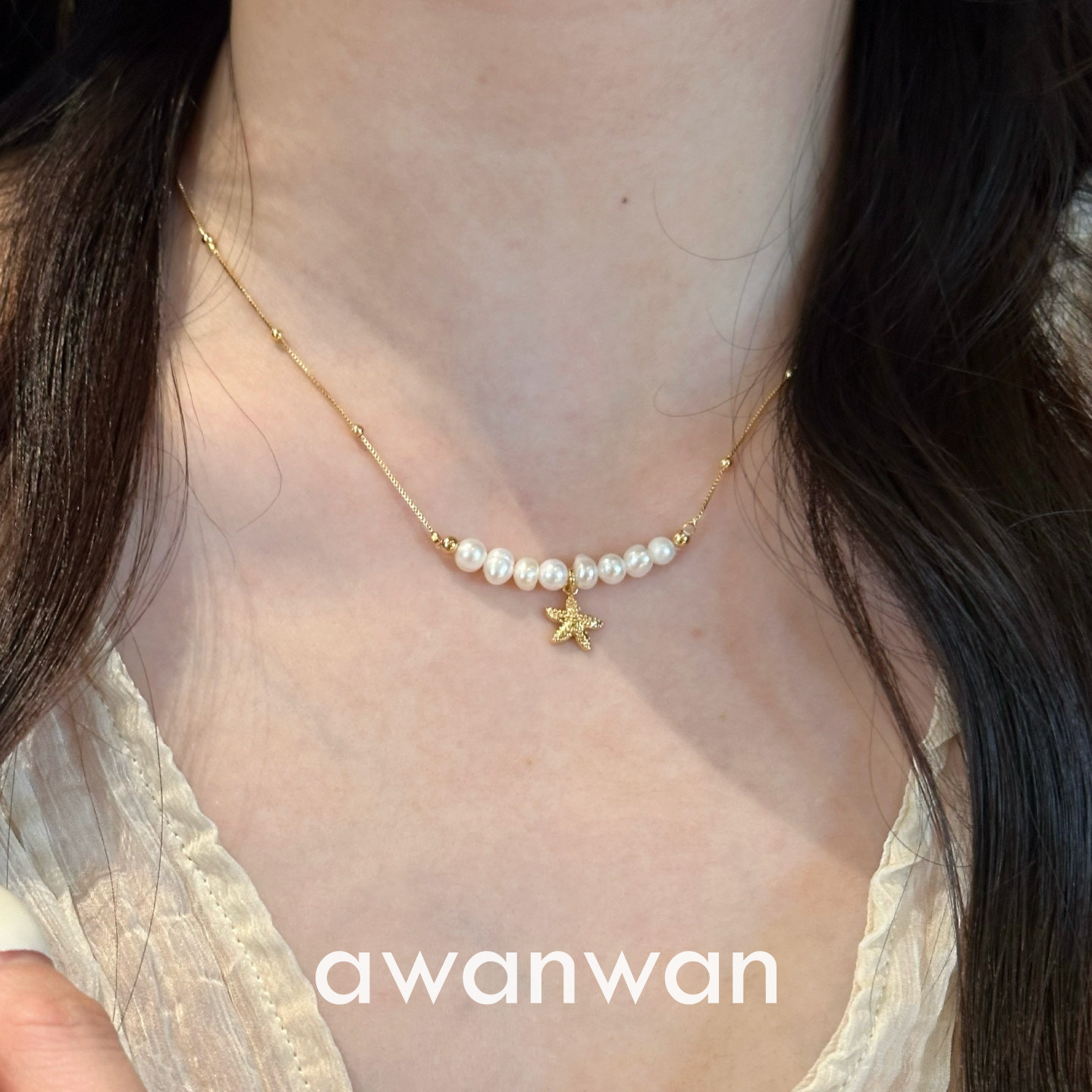 阿婉Wan 海星珍珠~简约天然淡水珍珠海星吊坠锁骨链百搭甜美项链