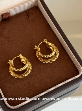 阿婉Wan 贵气十足简约多圈几何纹理耳扣轻奢高级感经典百搭耳环