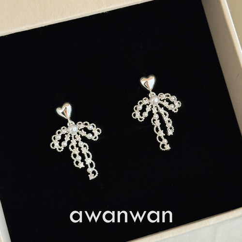 阿婉Wan 甜梦芭蕾~甜美气质蝴蝶结蕾丝耳钉小众高级感少女耳饰