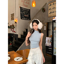 铅笔莓莓 半高领无袖背心上衣女夏基础新款修身短款紧身多巴胺t恤