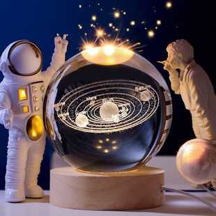 创意银河系水晶球3D内雕跨境发光底座小夜灯玻璃球小摆件可定制礼