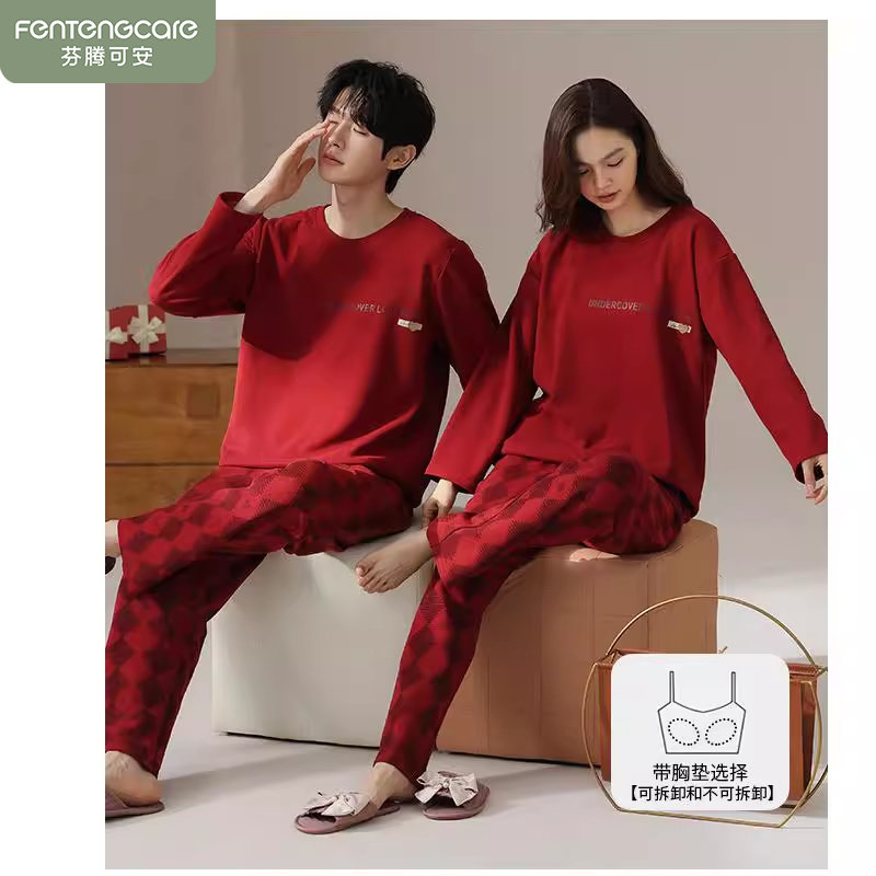 芬腾可安情侣睡衣德绒秋冬季长袖保暖双面磨毛红色结婚套装,女士内衣/男士内衣/家居服,睡衣/家居服套装,淘宝优惠券,粉丝福利购,淘宝优惠卷