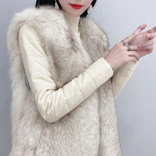 羽绒袖打底衫女冬搭皮草布袖毛衣高领加绒加厚针织毛衫女打底毛衣