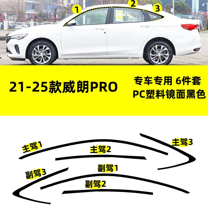 适用于21-25款别克威朗PRO改装PC上窗钢琴亮黑车窗饰条装饰外观贴