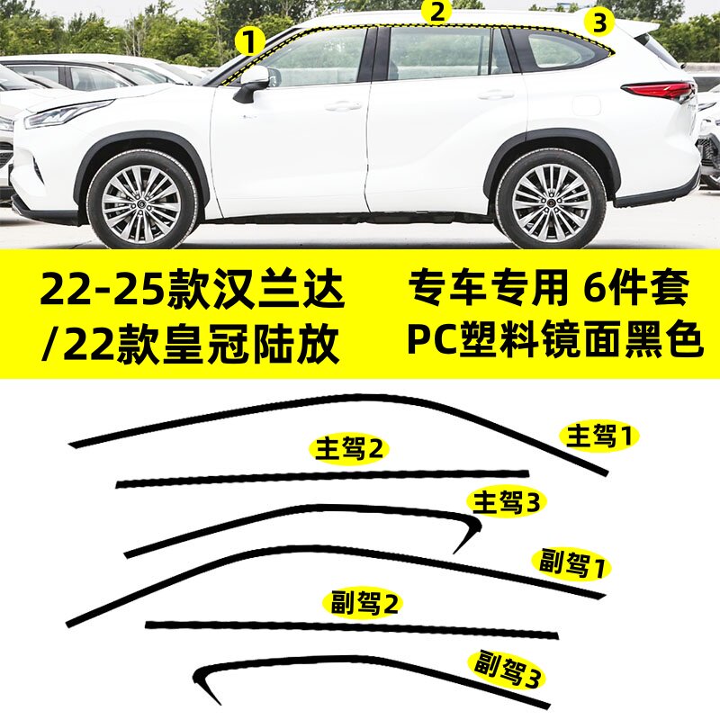 适用于丰田22-25款汉兰达改装黑武士上窗皇冠/陆放钢琴黑车窗饰条