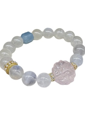 月光石手链女生大颗粒蓝月光拉长石粉晶狐仙水晶串珠手饰