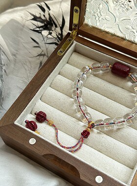 天然白水晶朱砂手链女生大颗粒个性小众水晶纳福新中式风