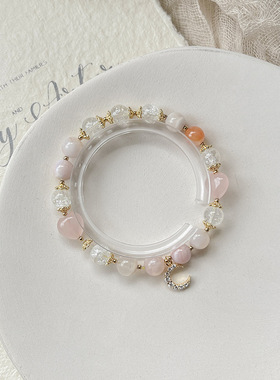 原创设计天然水晶手串DIY粉水晶白阿赛手链饰品