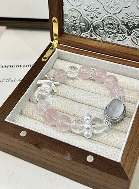 天然莫粉白水晶手链百搭设计感