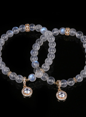 7mm白水晶圆珠手链配合金水钻简约清新手工水晶手链白月光石手链