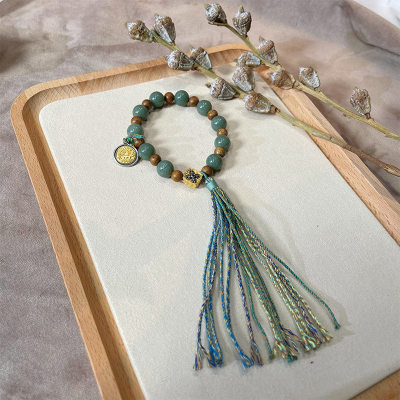 新中式天然玉石和田玉青玉圆珠古风设计沉香算盘珠手串女