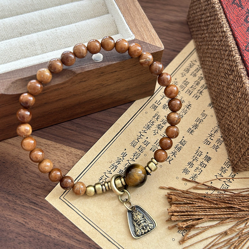 小众木作手链女生 天然库克黄虎眼水晶串珠送礼祝福