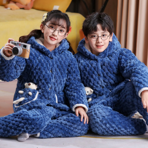 儿童睡衣冬季加厚三层夹棉棉袄套装家居服男女孩中大童3-5岁7-9岁-封面