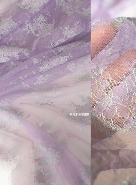 事儿THINGER 仙雾·小花枝蕾丝—浅紫色轻薄蕾丝布料设计师面料