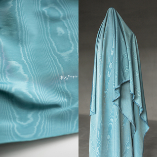 设计师面料 灰蓝色 事儿THINGER 云纹绸—Moires摩尔纹视错觉布料