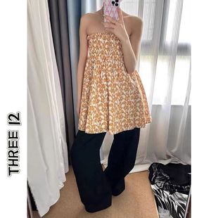 复古黄色碎花两穿裙a字半身裙夏百搭松紧伞裙显瘦高腰短裙女 美式