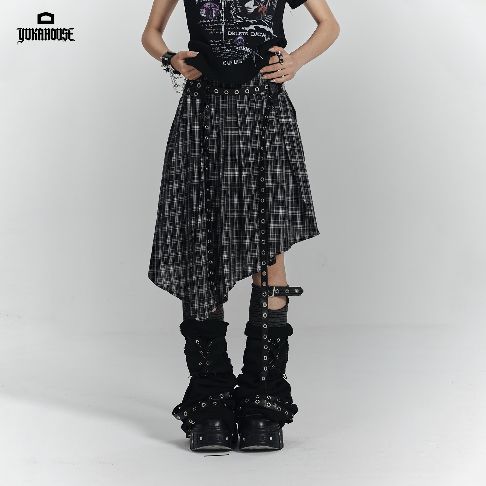 YUKAHOUSE格纹百搭显瘦半身裙