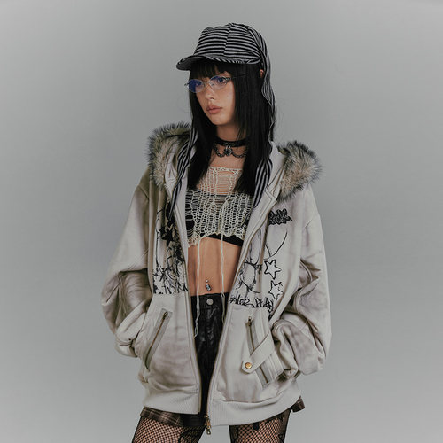 YUKAHOUSE亚文化兔耳棉服外套