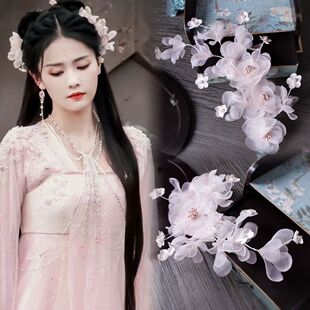 长月烬明同款头饰黎苏苏粉色汉服配饰桑酒发簪白鹿耳环发饰花发夹