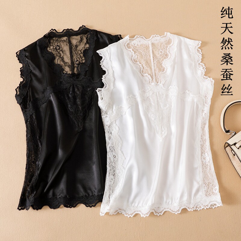桑蚕丝v领无袖背心宽松内搭性感高档真丝外穿上衣精致小衫女夏薄
