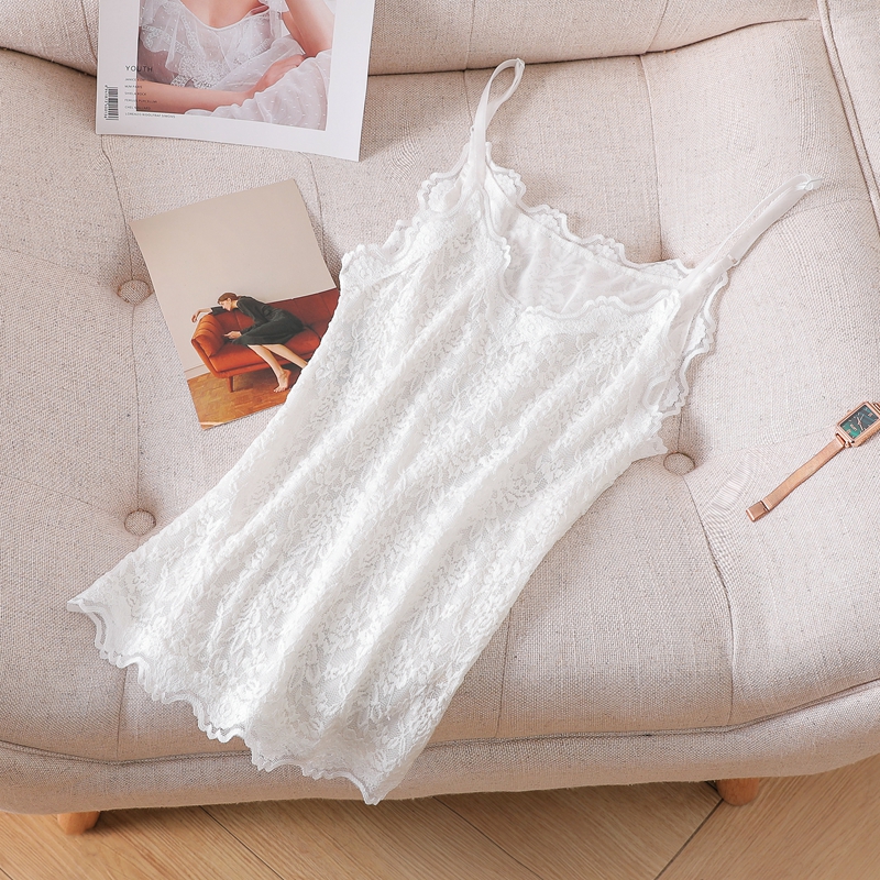 特大码胖MM蕾丝吊带背心新款精致钩花内搭女士时尚洋气打底衫上衣