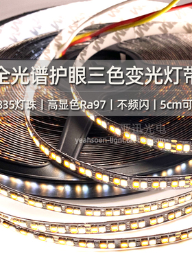 全光谱LED灯带24V贴片三色变光高亮高显色自粘低压双色温灯条护眼