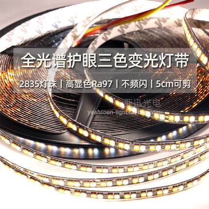 led贴片24v全光谱三色变光灯带2835高亮智能线型双色温灯条240灯