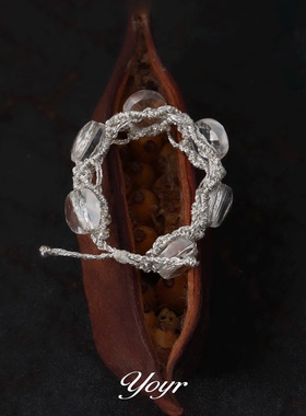 yoyr耳饰 蕾丝编织戒指抽拉绳亮丝手工轻奢银色指环