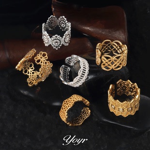 YOYR戒指 蕾丝花环镂空几何戒指独特高级感精致新款开口指环七夕
