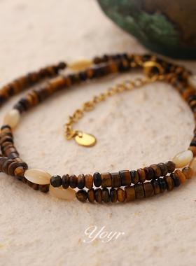 虎眼石复古串珠毛衣链女