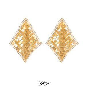 yoyr黄铜耳饰 魔毯爆闪鳞片耳环夸张轻奢高级感菱形镶钻精致耳环