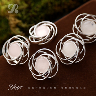 YOYR清透淡粉星轨耳钉气质温柔风小香风设计师耳环女925银针