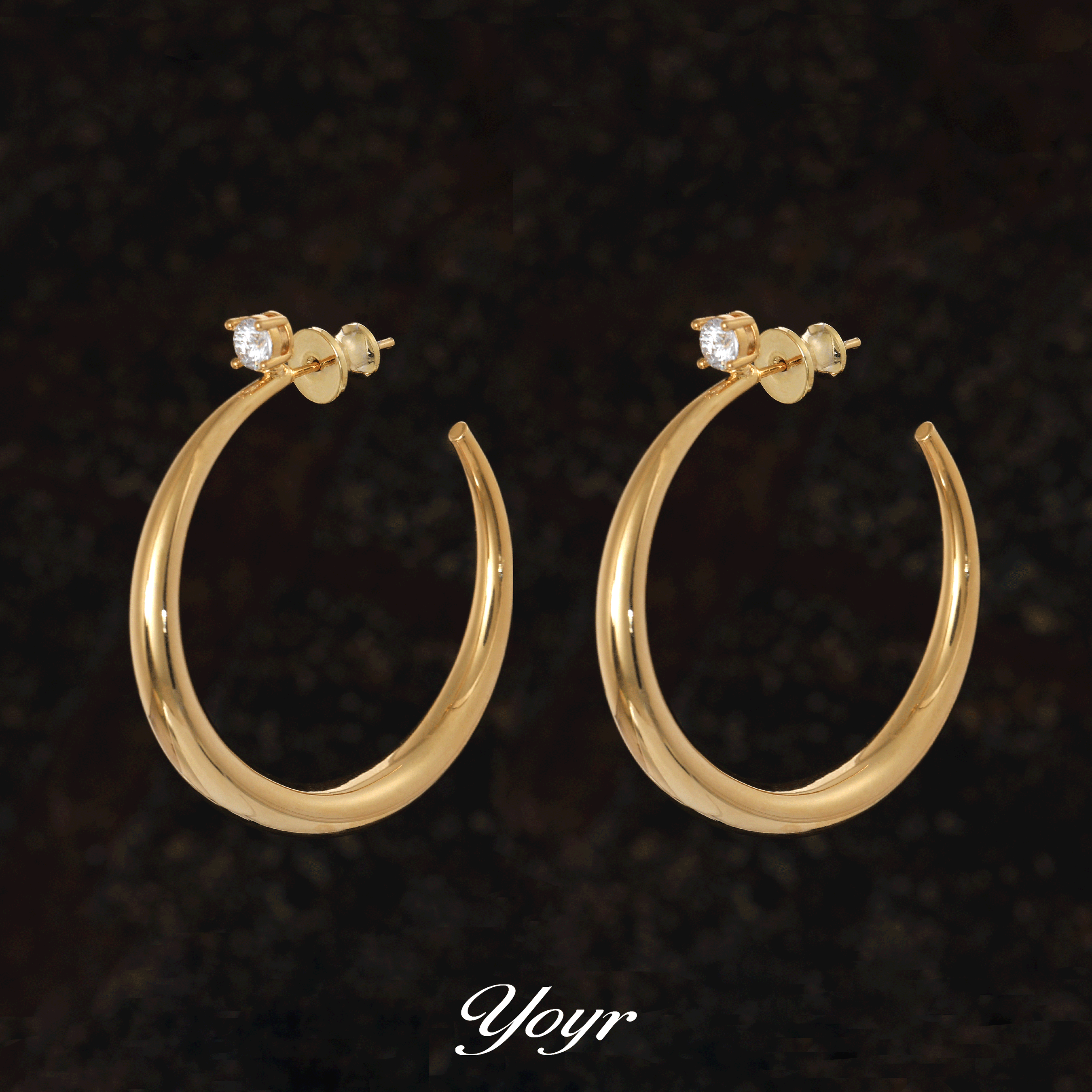 yoyr黄铜耳饰轻奢锆钻C形大耳圈
