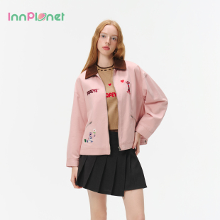 innplanet25秋新款 外套PO31OW811A 大力水手系列复古刺绣粉色工装