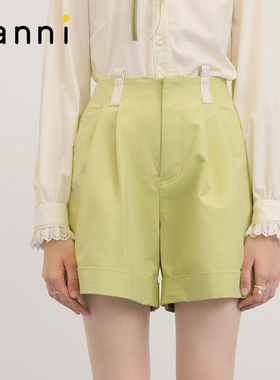 tanni新款休闲通勤基础百搭拼接装饰H廓形短裤TM31SP011A