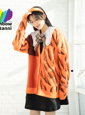 rainbow新款生肖毛衣女针织衫开衫RL11KN909A