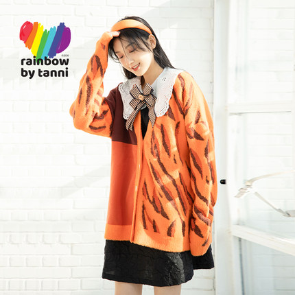 rainbow新款生肖毛衣女针织衫开衫RL11KN909A
